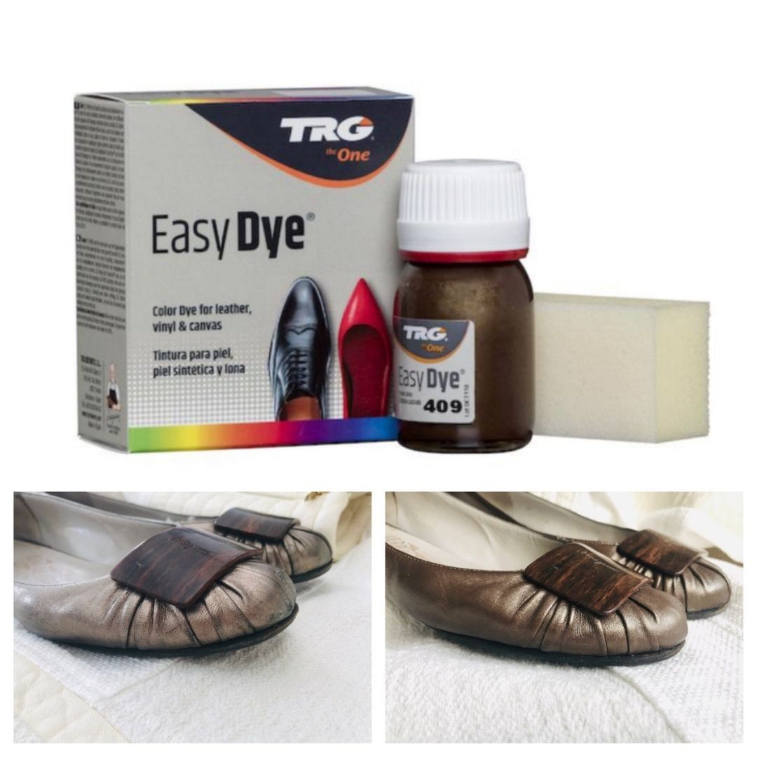 Bronzová Barva na kůži Easy Dye TRG Bronze 409 nabarveni bronzovych kozenych balerinek renovace oprava trpytive kuze boty jako nove